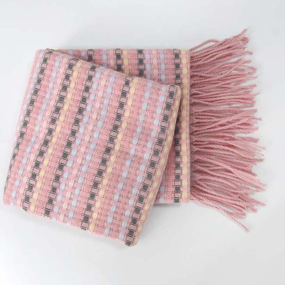 Contrast Color Knitted Wool Shawl Soft Long Neckscarf with Tassel Dopamine Plaid Scarf  Autumn