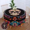 VIKAMA Multicoloured Wreath Skull Round Tablecloth Patio Table Halloween Style Backyard BBQ Picnic Mats Home Decoration
