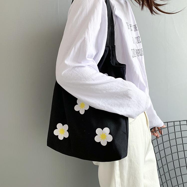 Hyuna Floral Canvas Tote Bag - Women's Single Shoulder, Japanese & Korean Style, Fresh Literary Ins Vest Bag