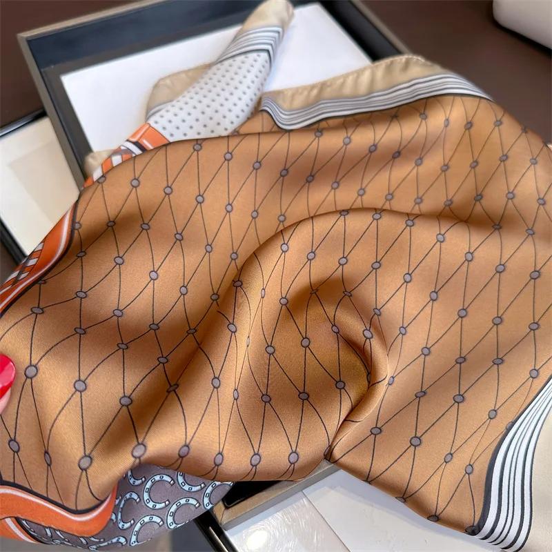 Women Luxury Design 70*70cm Horse Print Silk Square Scarf New Soft Satin Hairband Neckerchief Ribbon Hijab Headband Foulard Gift