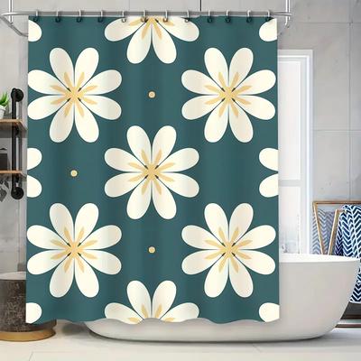Contemporary Floral Print Shower Curtain 180x240cm Green Bath Decor Waterproof Fabric with Hooks for Bathroom Interior Design