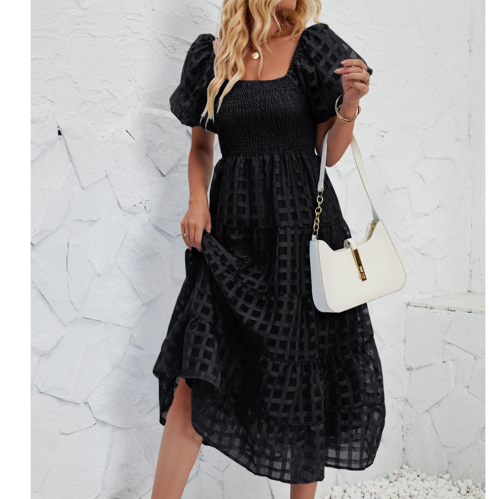 

Женское свободное и модное длинное платье, платье-фонарик с короткими рукавами, юбка А-силуэта XL чёрный