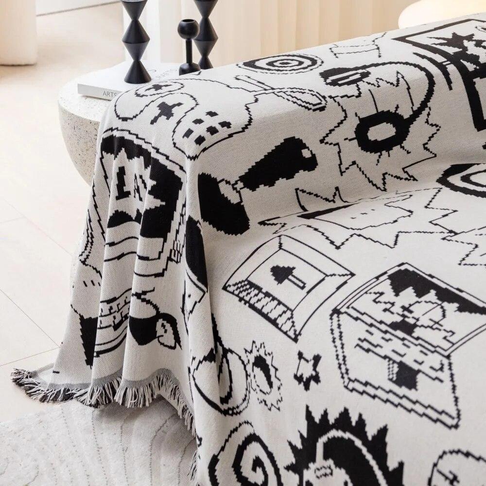 Outdoor Camping Picnic Mat Tassels Throw Blankets for Living Room 3D Cartoon Game Controller Soft Cover Sofa Towel Blanket