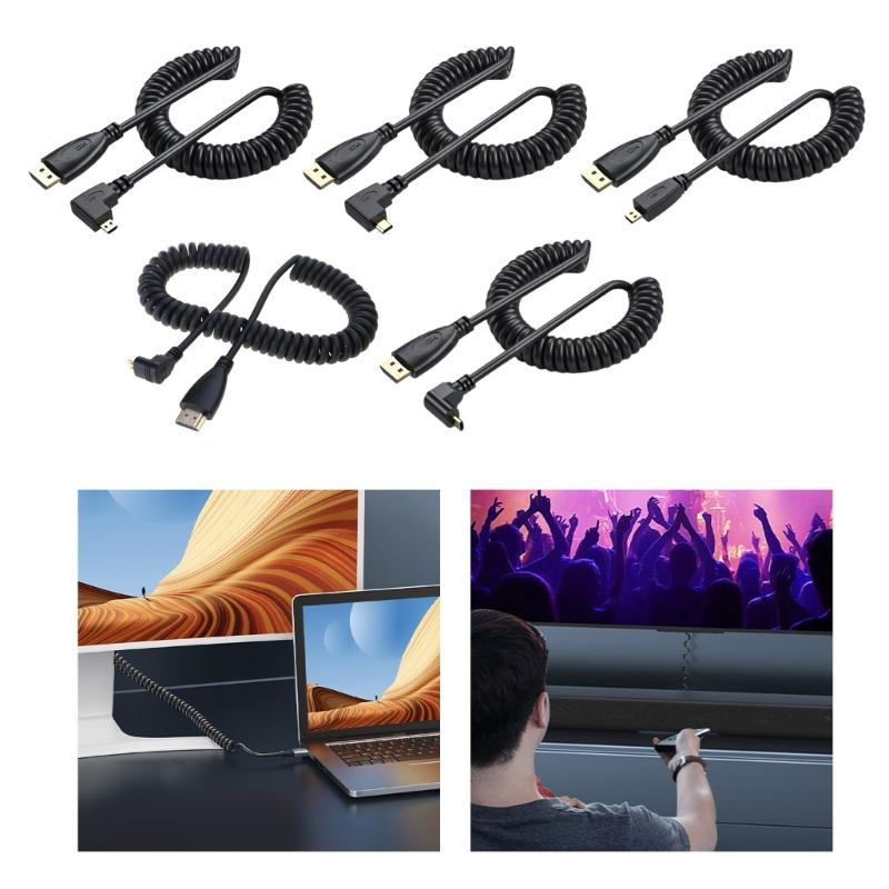 50-200cm Adjustable HDTV Port 4K Coiled Cable Male To Male Adapter Cord for TV and Display Monitors 1.4 Version