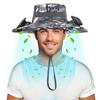 Solární klobouk s ventilátorem a širokým okrajem, ventilátory s duálním napájením, baterie 800 mAh, venkovní rybářský klobouk pro turistiku, cyklistiku, rybaření
