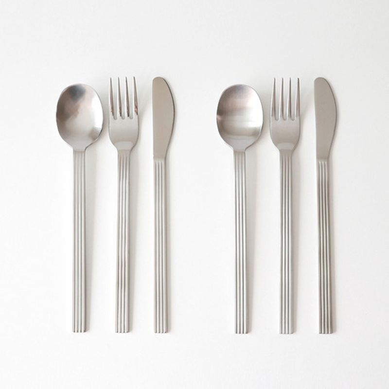 Kamomekitchen [1+1] Pleated All-Stainless Steel Cutlery Set of 6 (Spoon, Fork, Knife)