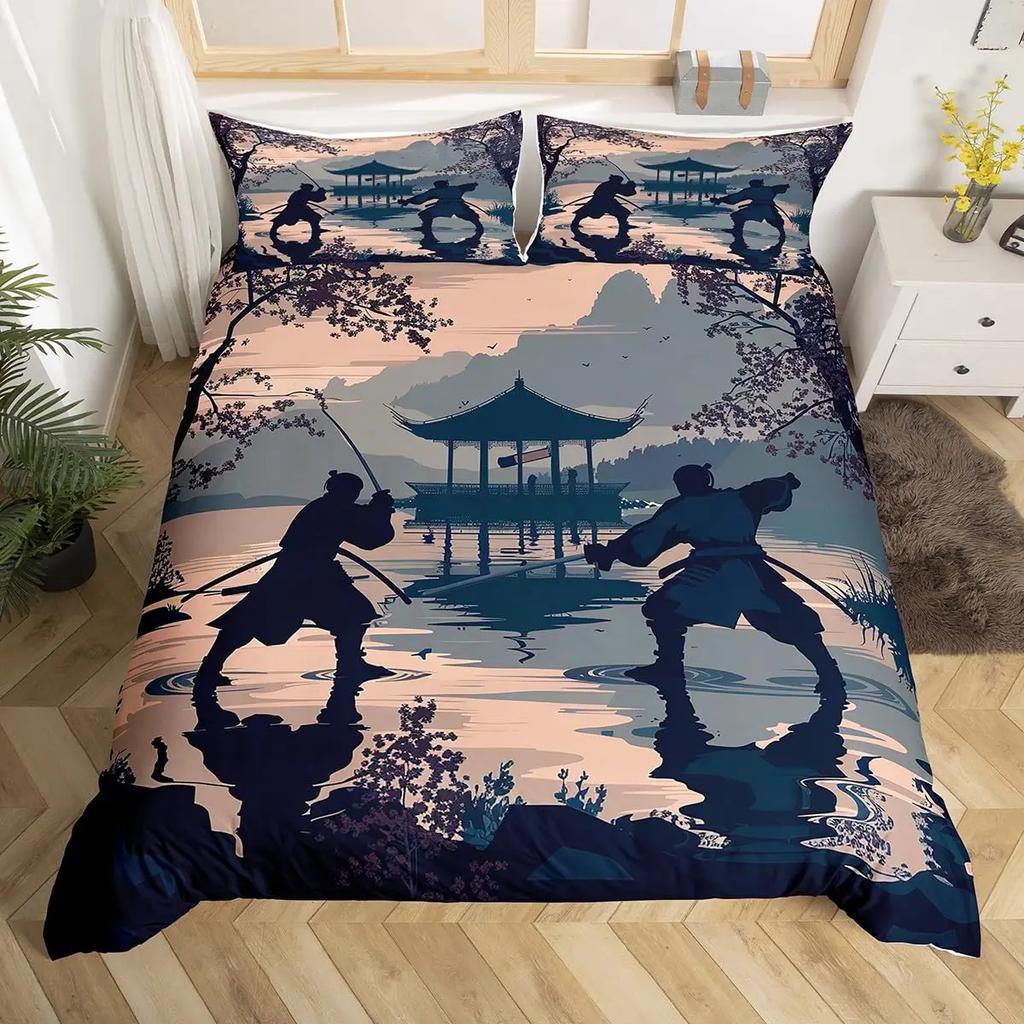 Japanese Landscape Duvet Cover Set for Teens Adults Queen Quilt Covers Lightweight Down 2 Pillowcases 1 Duvet Cover No Comforter