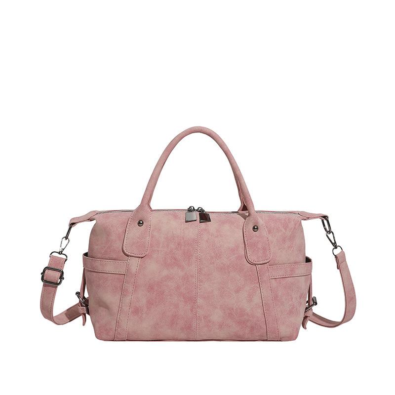 Vintage Brown Distressed PU Leather Boston Handbag For Women Retro Casual Crossbody Bag With Detachable Strap For Shopping