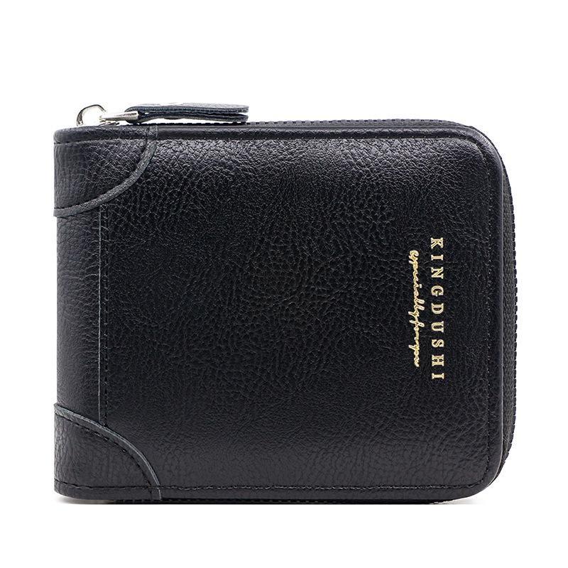 Modny męski skórzany portfel z zamkiem błyskawicznym Bifold Mały krótki portfel na monety Portfel na karty kredytowe dla mężczyzn