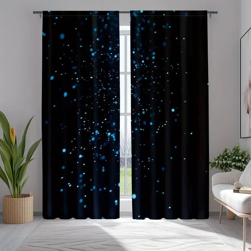 

Blue luminous galaxy print curtains pole bag curtains 42*84 bedroom and living room home decoration room decoration 100*130 Rod Pocket 1pcs