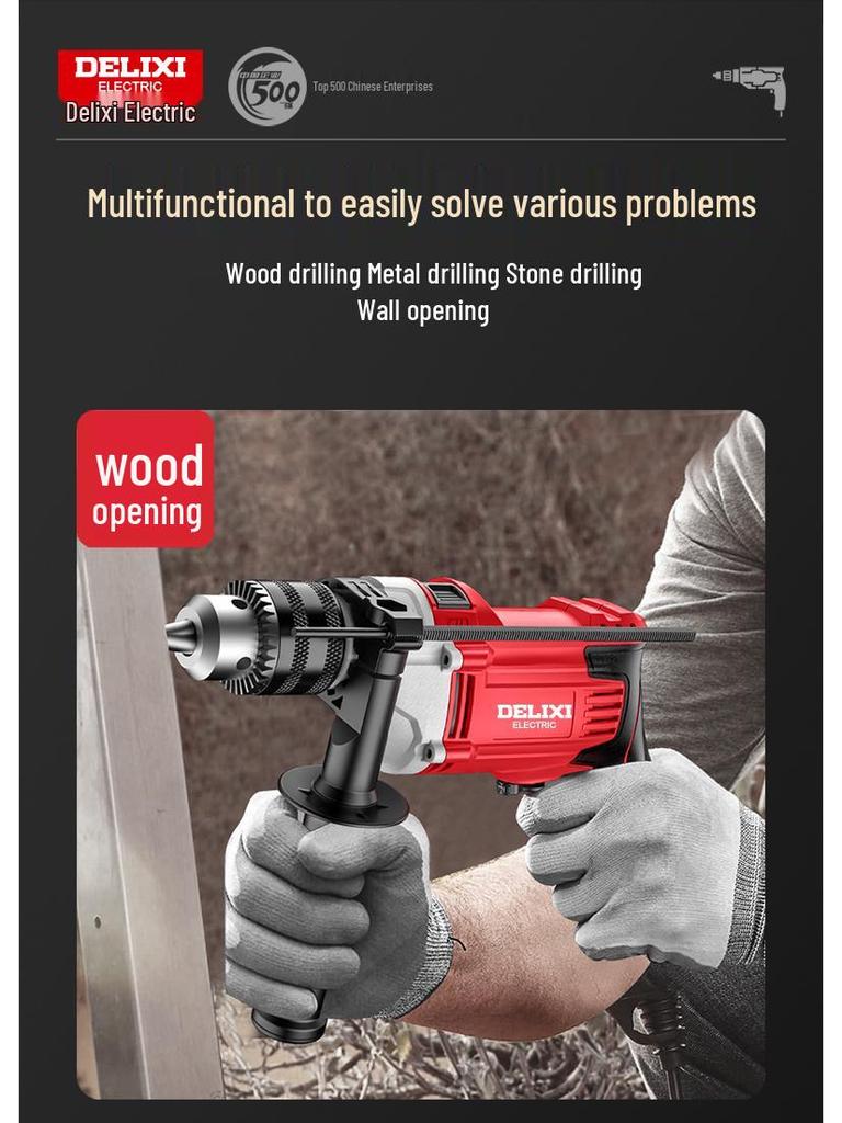 Delixi Multifunctional 220V Hammer & Pistol Electric Drill: Compact, Powerful Handheld Tool for Home Use.