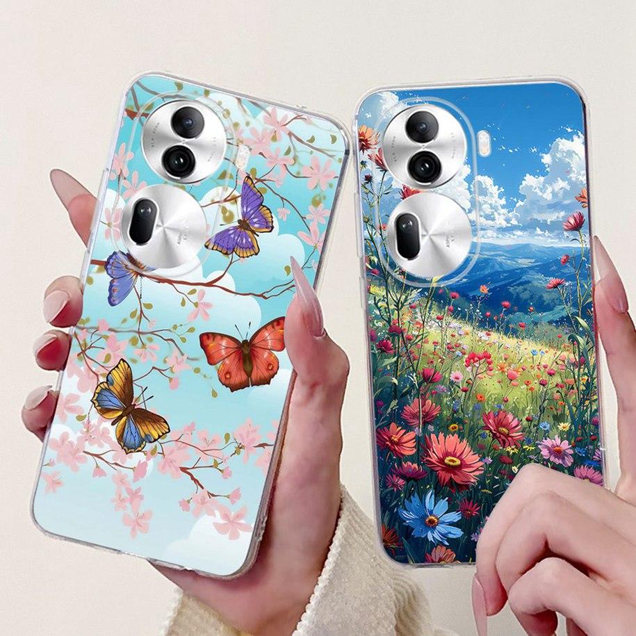For OPPO Reno 11 Pro 5G Case CPH2607 New Fashion Flower Butterfly Silicone Clear Soft Phone Case On OPPO Reno11 5G CPH2599 Funda