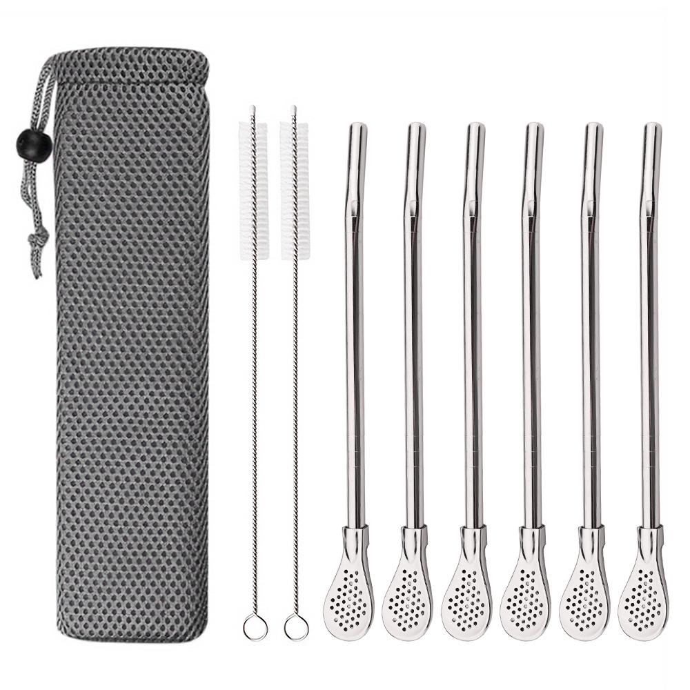

11Pcs/Set Reusable Stainless Steel Drinking Straws Washable Yerba Mate Spoon Filter Straw for Cocktail Bar Accessories