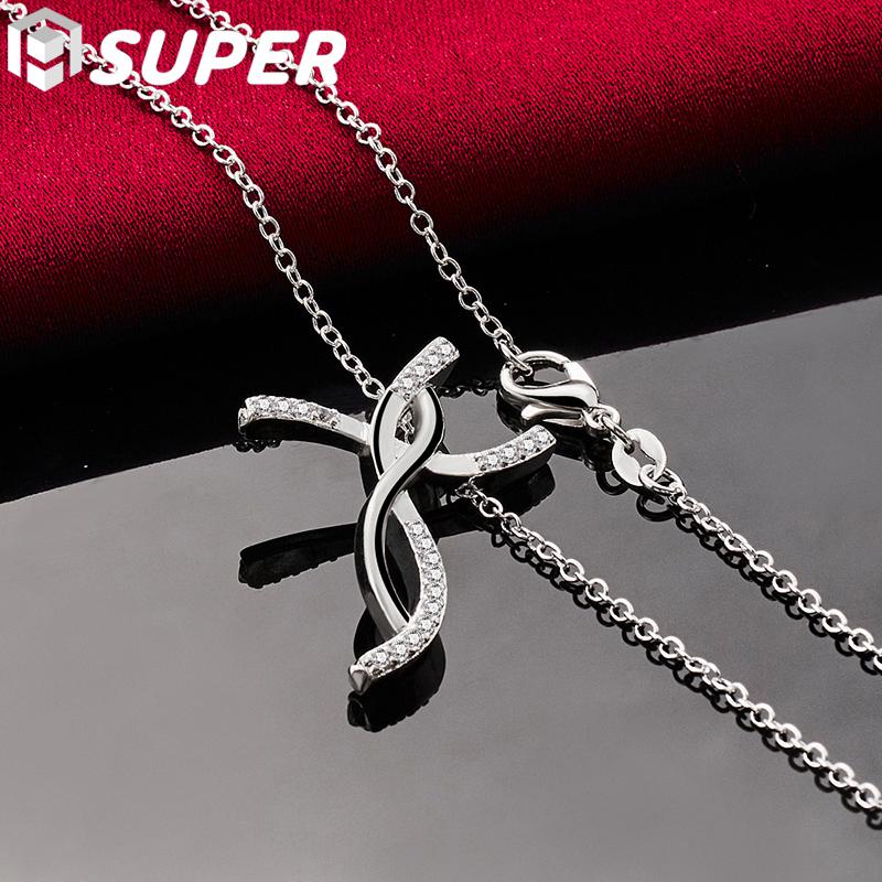 925 Sterling Silver Cross AAA Zircon Pendant Necklace Jewelry