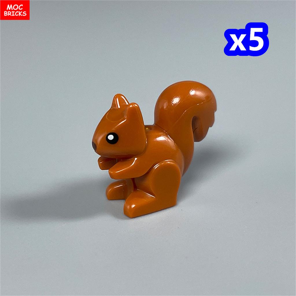MOC Bausteine Eichhörnchen Tiere Pflanze Kiefer Hütte Gestrüpp Gestrüpp Dschungel Wald See Szene Baustein Kinderpuppen Kinderspielzeug