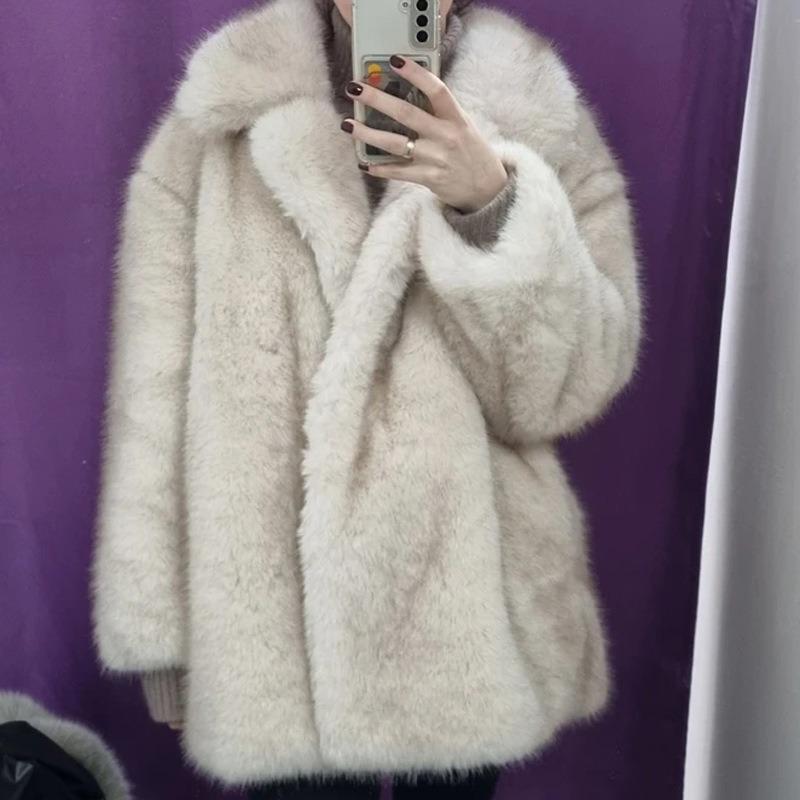 Autumn and winter fur jacket women's casual loose fox fur jacket suit collar toka environmentally friendly fur jacket women