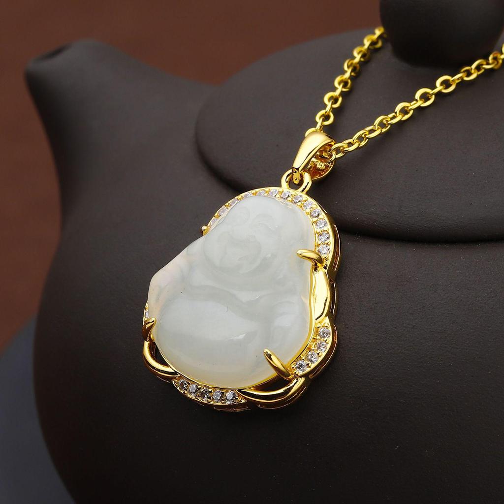 Elegant Natural Hetian Jade Necklace with Gold and Xiuyan Jade Pendant - A Fashionable and Timeless Gift for Women