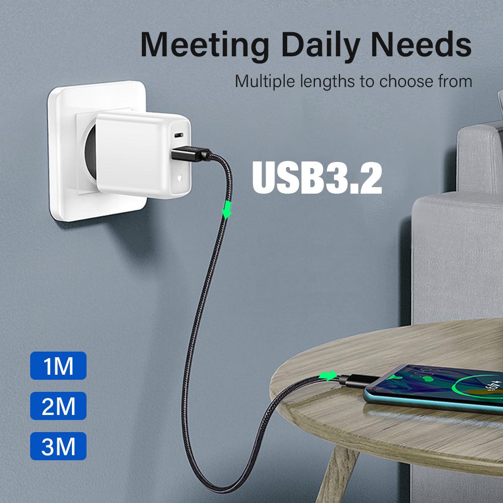 USB3.2 Gen2 10Gbps Cable USB C Cable 3A 60W QC3.0 Fast Charging for iPhone 15 Samsung NVMe Hard Disk External Android Data Cord