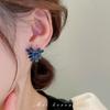 Korean Retro Haze Blue Diamond-encrusted Bow Flower Earrings Niche Temperament Stud Earrings Women