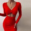 Vestido de Moda para Mujer Otoño e Invierno, Escote en V Profundo, Espalda Descubierta, Hueco, Plisado