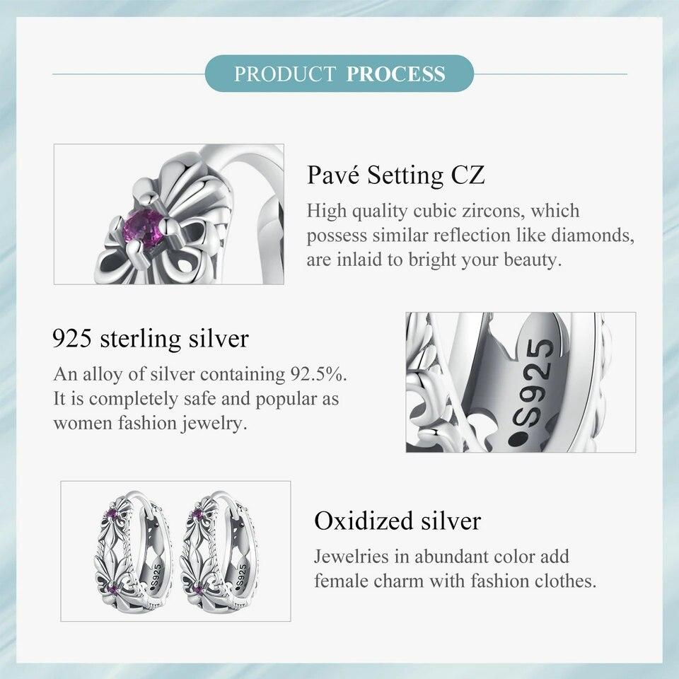 BAMOER 925 Sterling Silver Retro Iris Ring & Earrings Jewelry Set for Women Girls Fine Jewelry Birthday Gift