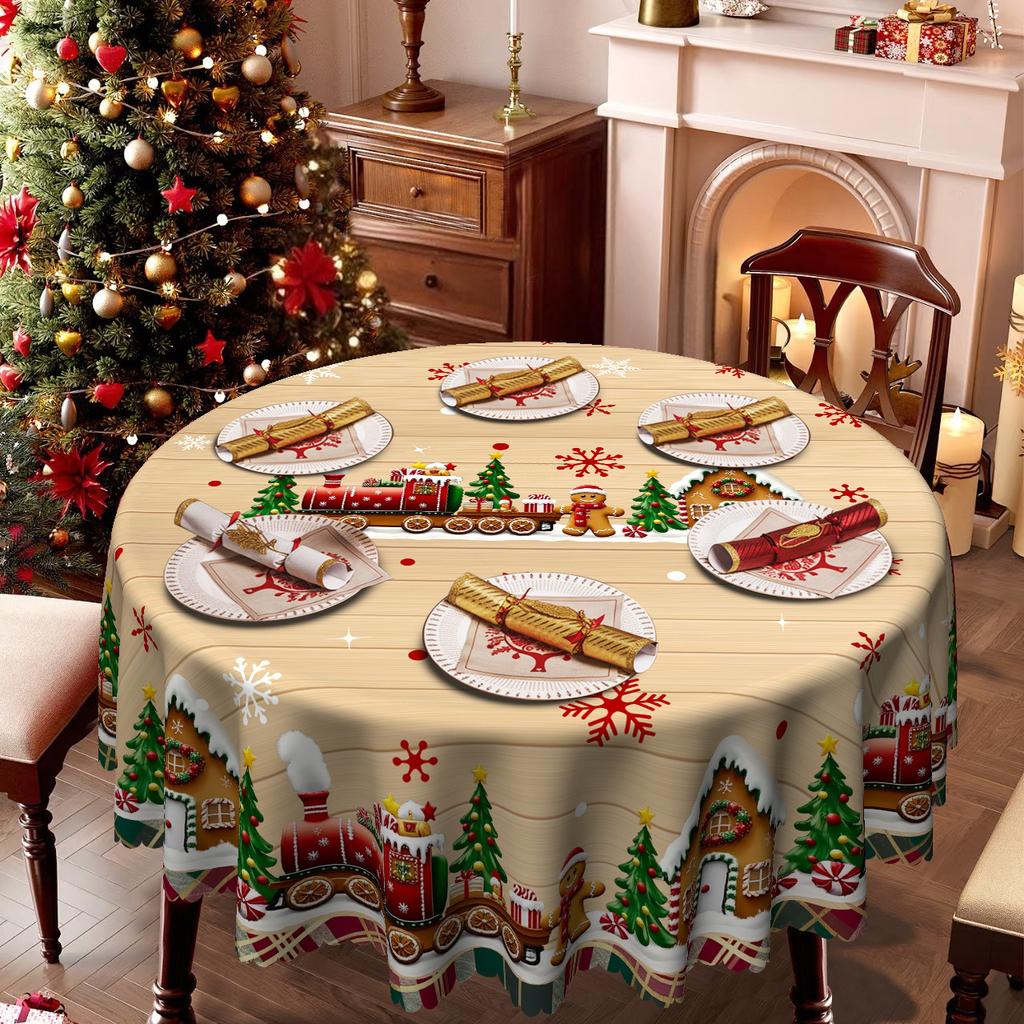 Christmas Tablecloth Cartoon Train Snow Polyester Waterproof And Oil-Proof Hot-Selling Holiday Table Cloth
