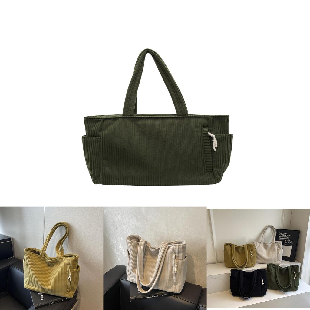 Simple Solid Color Large Capacity Women Corduroy Shoulder Tote Bag For Daily Use