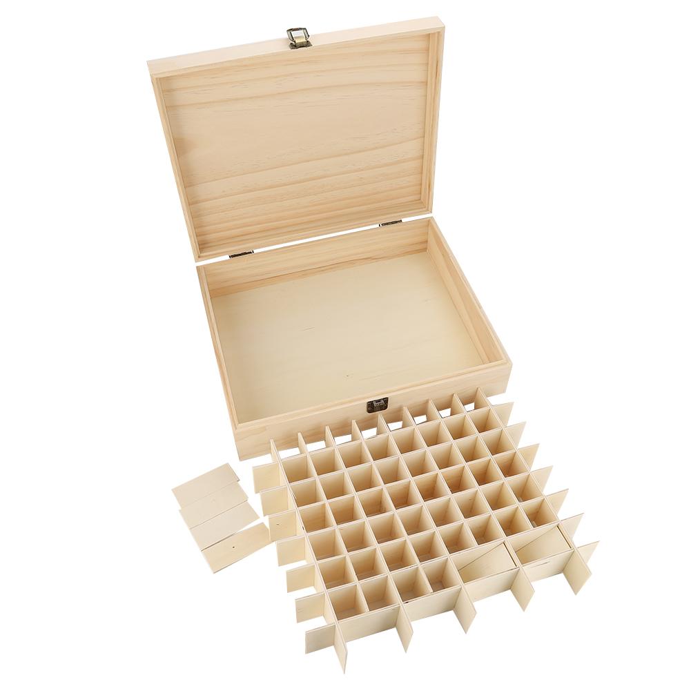 Natrual Single layer Wooden Large Essential Oil Storage Box Case Container 74 Bottles