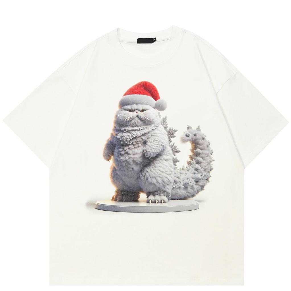 Streetwear 3D Digital Natal Gato Unissex T-Shirt Algodão Camiseta Unisex Tops Tees Mangas Curtas T-Shirt