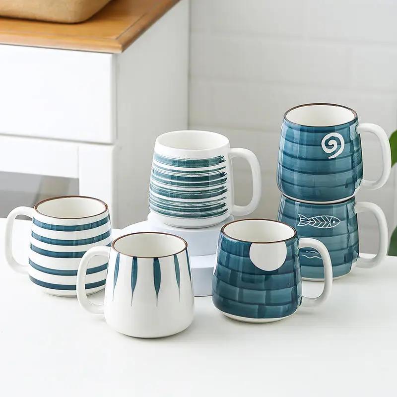 500ml Ceramiczny Kubek z Łyżeczką Japoński Ręcznie Malowany Styl Kubki Śniadaniowe Biuro Dom Filiżanka do Herbaty Kubek na Wodę Naczynia do Picia Prezenty