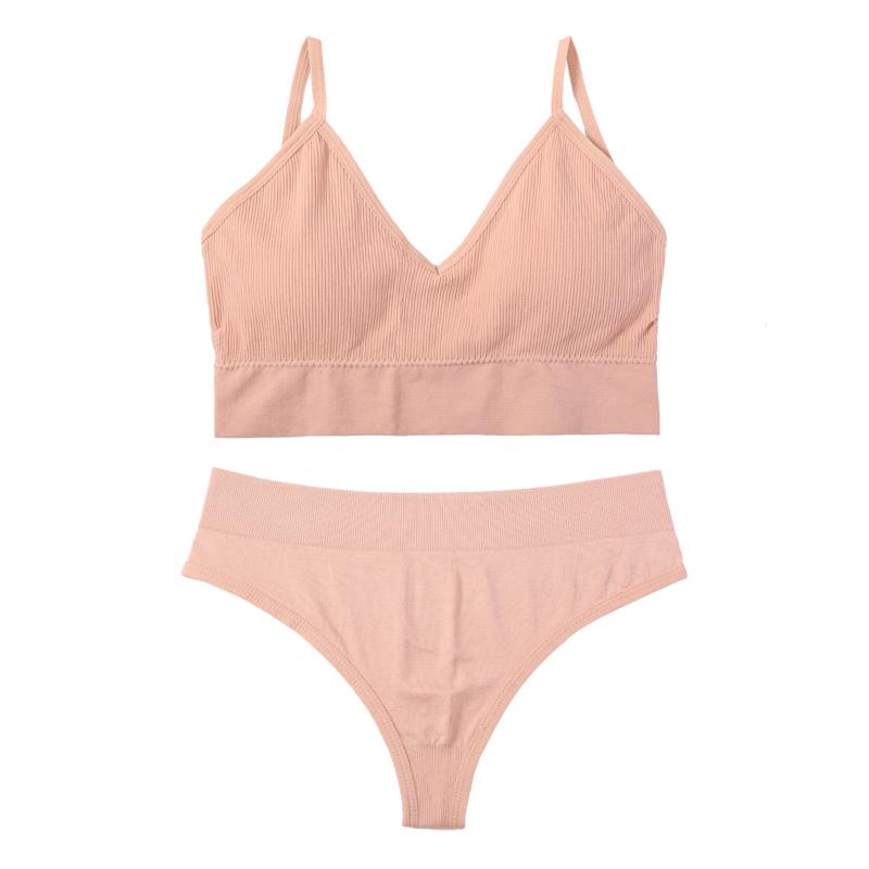 

TERMEZY женский спортивный бюстгальтер, сексуальный комплект без косточек без косточек, бесшовный бюстгальтер с подкладкой, стринги, мягкий хлопковый комплект нижнего белья XXL розовый