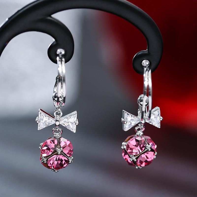 Pink Geometric Gemstone Bowknot Rhinestone Earrings - Sweet Women s Accessories
