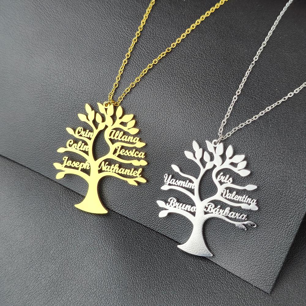 Custom Tree Of Life Necklace Personalized Mother Kids Family Member Names Gold Stainless Steel Pendant choker Jewelry Gifts