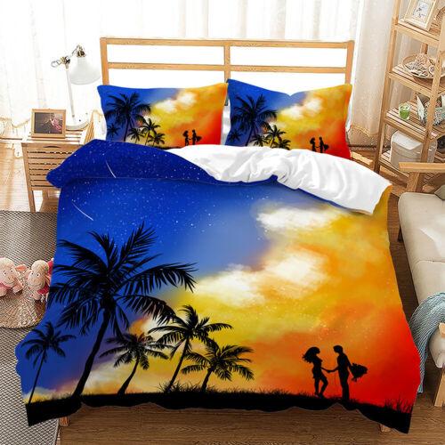Beach Vacation Coconut Tree Print Duvet Cover Quilt Cover Pillowcase Bedding Set