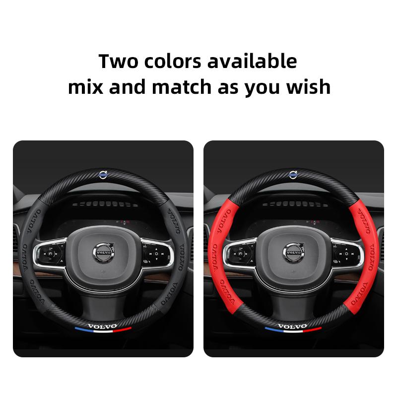 38cm Carbon Fiber Leather Car Steering Wheel Cover For Volvo V60 V40 XC90 S60 C30 V50 V70 S90 Auto Interior Accessories Keychain