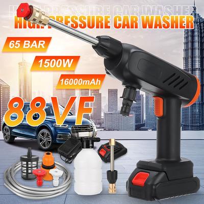 1500W 88VF 65Bar Portable High Pressure Car Washer Cordless Car Wash Spray Gun Li-ion Battery Water Cleaner