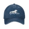 Women’s Horse Heartbeat Hat, Adjustable Vintage Washed Baseball Cap for Dad and Mom