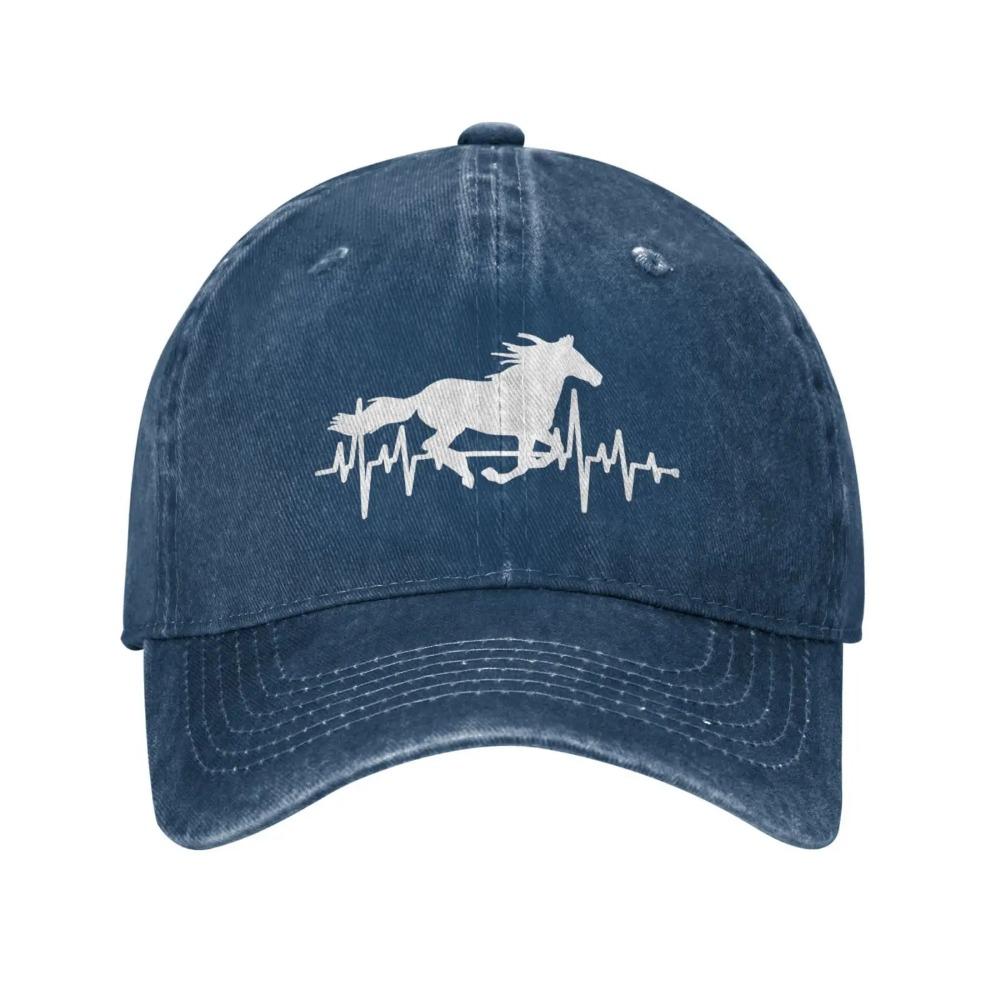 Women’s Horse Heartbeat Hat, Adjustable Vintage Washed Baseball Cap for Dad and Mom