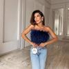 Sexy Feather Strapless Tank Tops Women Summer Party Club Sleevelss Fluffy Fashion Bustier Tops Female 2023