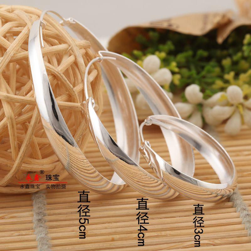 

for round Face Earrings 999 Sterling Silver Women Big Ear Ring South Korea Circles Fashion European and American Personalized High-Key Dignified Earring Diameter 3cm (5.5g Per Pair)
