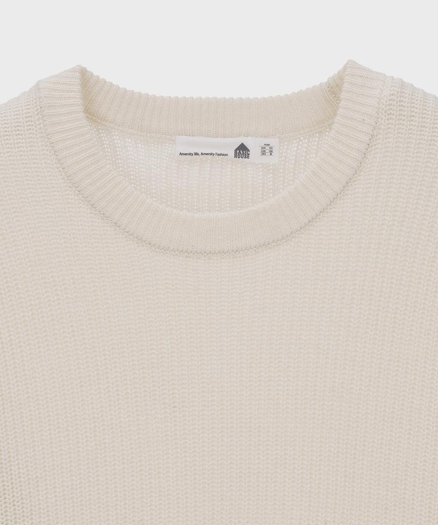 BASIC HOUSE Uni Ribbed Semi-Overfit Round Neck Knit Cream Lwkt7103