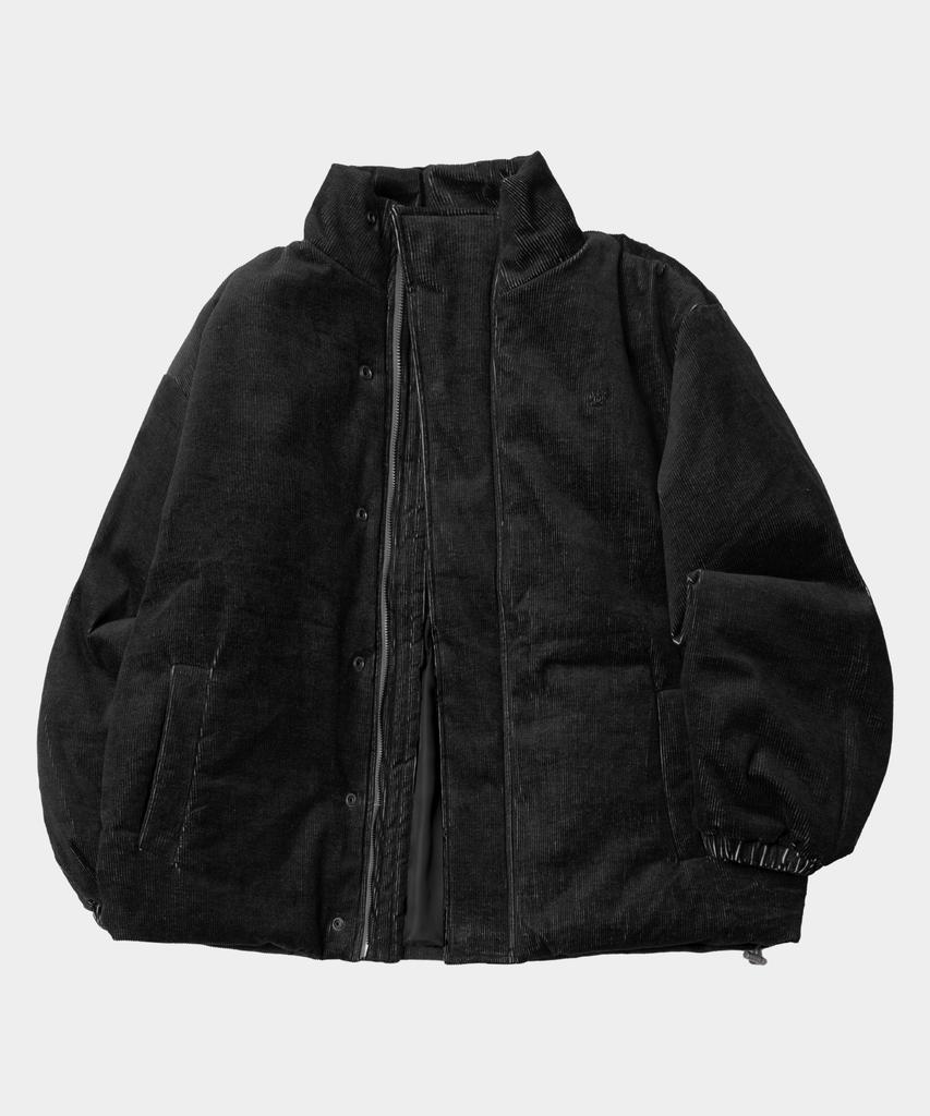 Some Place Corduroy Fleece High-Neck Washed Denim Hidden Button Harrington Padded Jumper_2 Colors