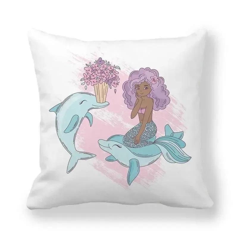 Garland Mermaid Pattern Decorative Pillow Cover Car Sofa Square Cushion Pillow Cover