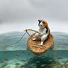 Fish Tank Decor Cute Kitten Fishing Resin Statue Aquarium Decoration For Garden Pond Home Office Landscaping Outdoor Aquatic