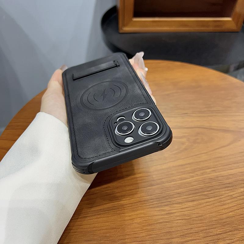 Magsafe Magnetic Wireless Charging Bracket Leather Phone Case For iPhone 15 Pro Max 11 13 12 14 Pro Max Shockproof Back Cover