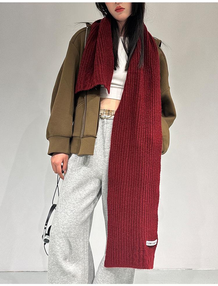 Spring and Autumn New Classic Solid Color Warm Knitted Wool Scarf Light Luxury Premium Versatile Striped Solid Color Scarf Scarf