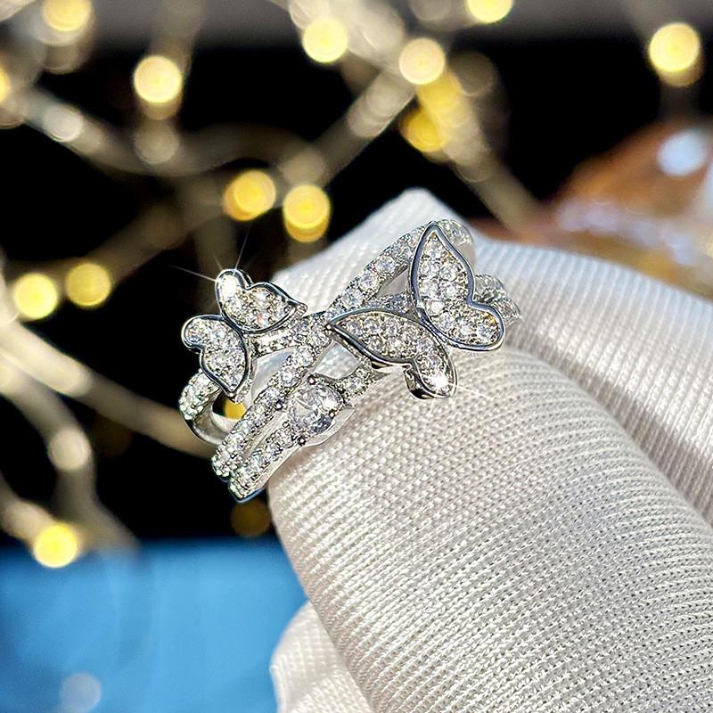 Sterling Butterfly Rings for Women Luxury Bright Zirconia Female Aesthetic finger Band Accessories