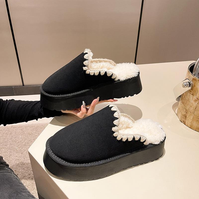2025 Velvet Versatile and Versatile Autumn and Winter New Internet Celebrity Outer Wear Casual Wide Muffin Thick Bottom Cotton Slippers Women