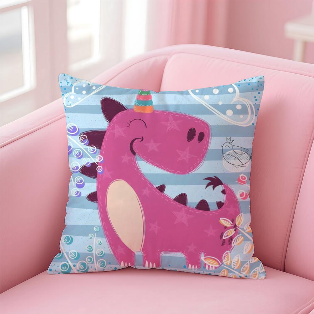 Cute Cartoon Dinosaur Cushion Cover Pillow Case Soft Friendly Fabric & Concealed Zipper