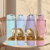 1PC Autumn Hedgehog Leaves Print 750ml Color Plastic Sports Water Bottle Leakproof Flip Straw Lid Suitable for Sports Office Home Use